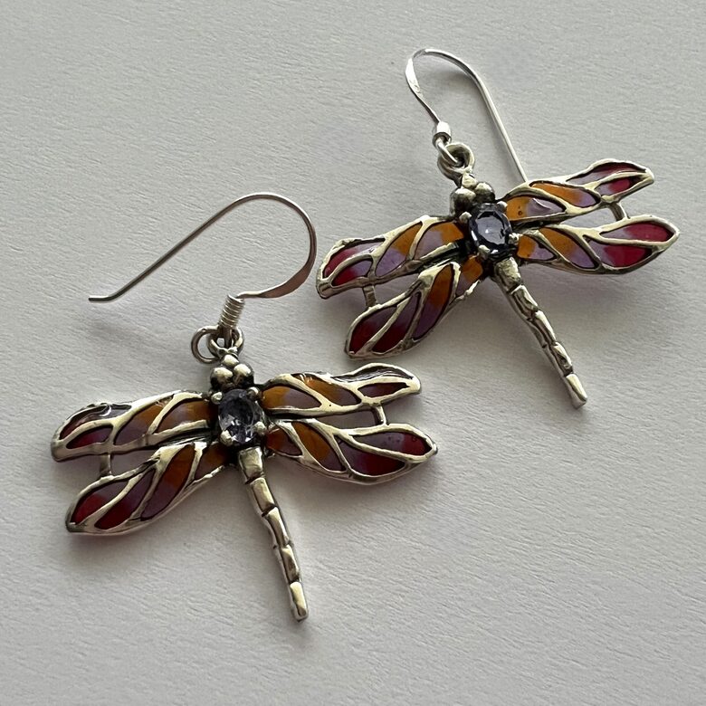 Stained Glass Earrings Libelula Violeta